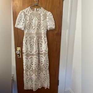 White lace lined dress, midi or floor length depending on height, medium